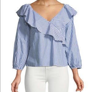 Sanctuary ruffle blouse size L blue stripes